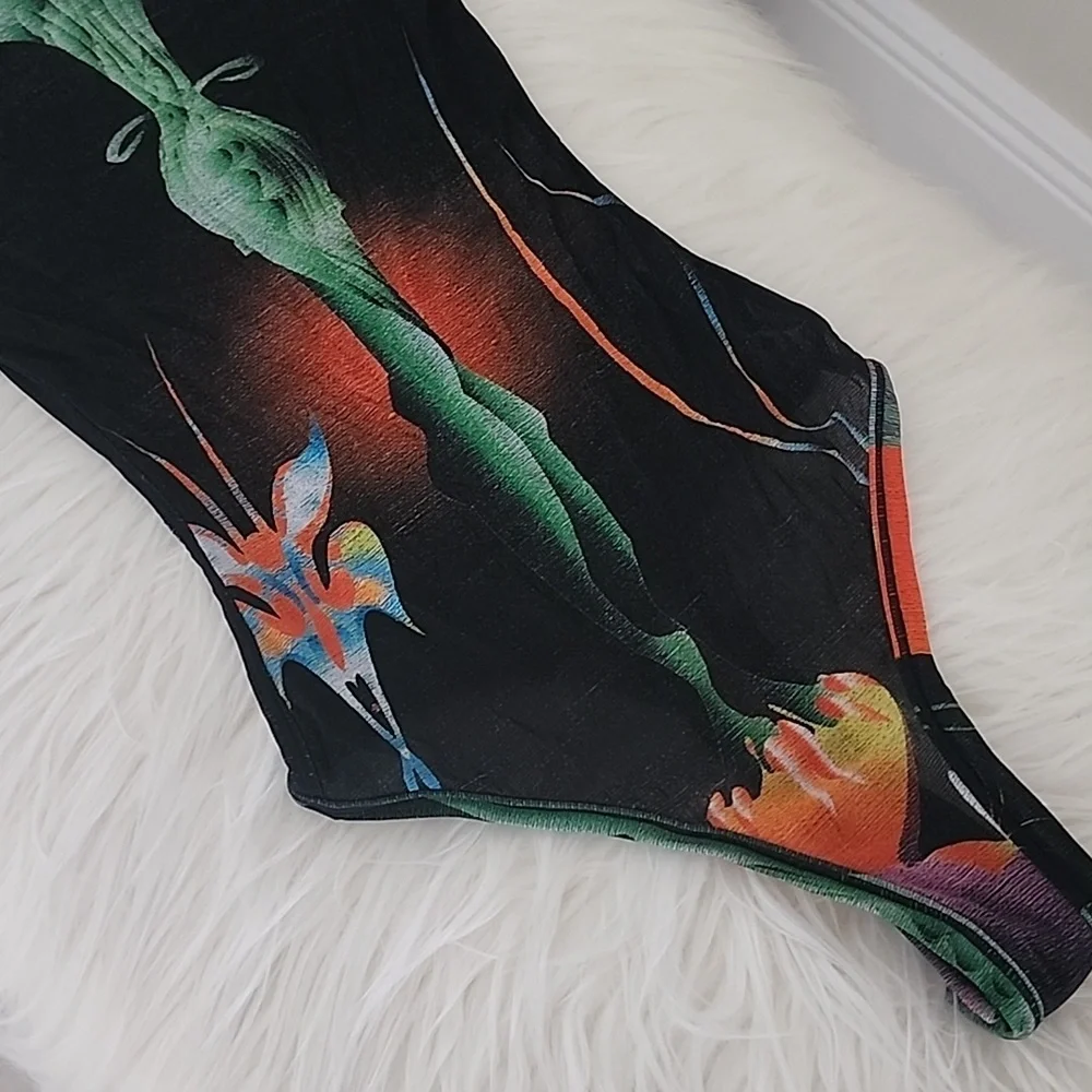 🩱💚🪭✨️SKIMS Summer Mesh Sheer Graphic Floral High-Cut Bodysuit XS BNWT🏷 - Picture 6 of 12